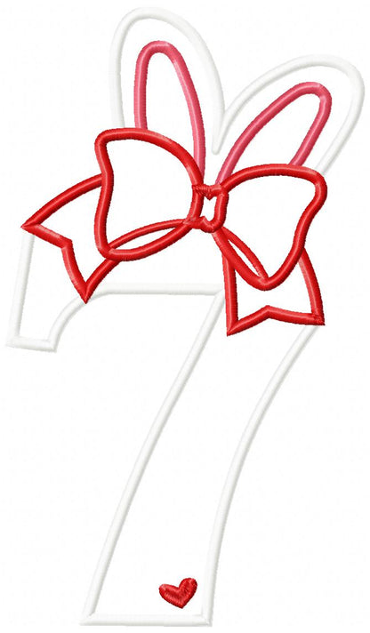 Easter Bunny Ears and Bow Number 7 Seven 7th Birthday - Applique