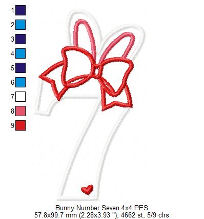 Easter Bunny Ears and Bow Number 7 Seven 7th Birthday - Applique