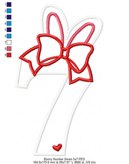 Easter Bunny Ears and Bow Number 7 Seven 7th Birthday - Applique