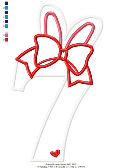 Easter Bunny Ears and Bow Number 7 Seven 7th Birthday - Applique