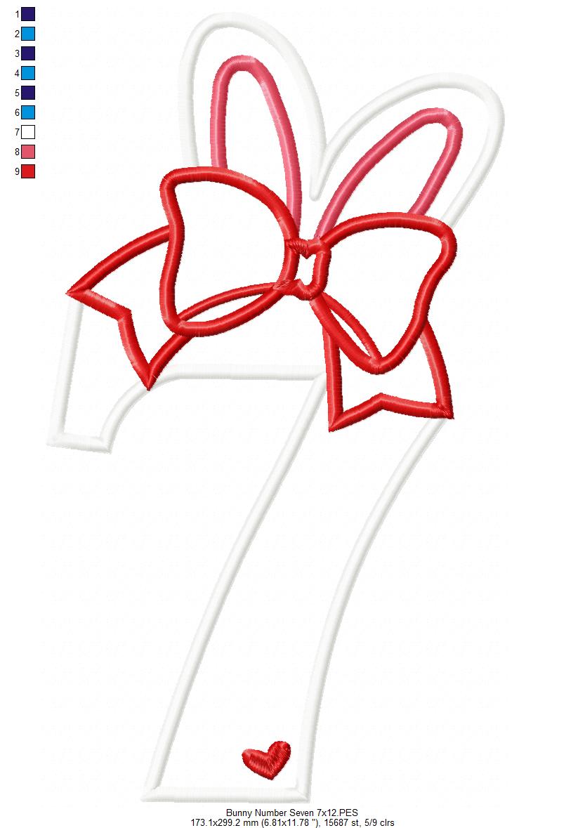 Easter Bunny Ears and Bow Number 7 Seven 7th Birthday - Applique