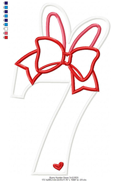 Easter Bunny Ears and Bow Number 7 Seven 7th Birthday - Applique