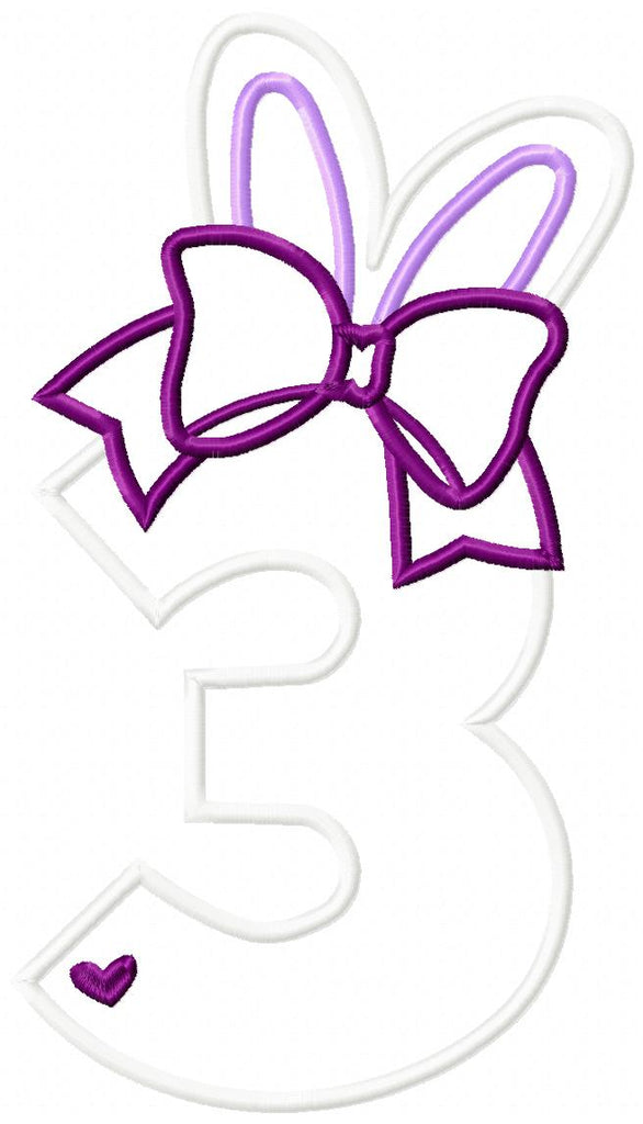 Easter Bunny Ears and Bow Birthday Numbers 1-9 - Applique