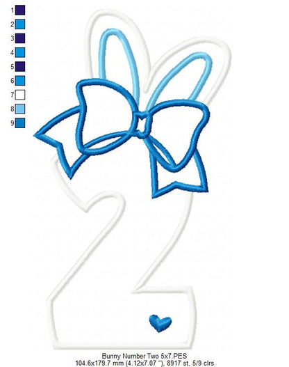 Easter Bunny Ears and Bow Number 2 Two 2nd Second Birthday - Applique