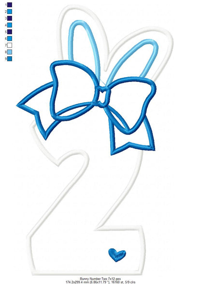 Easter Bunny Ears and Bow Number 2 Two 2nd Second Birthday - Applique