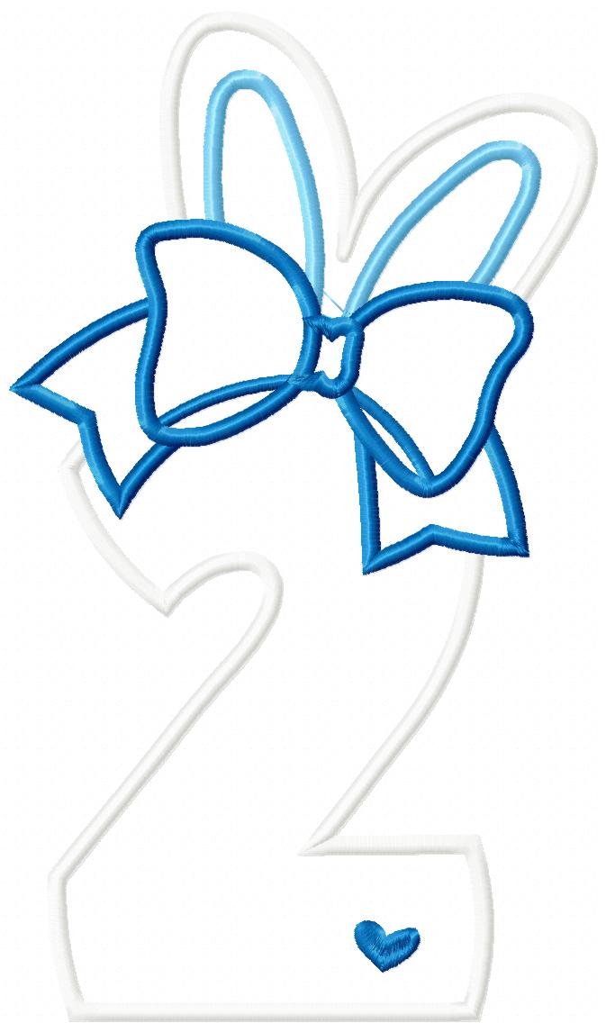 Easter Bunny Ears and Bow Birthday Numbers 1-9 - Applique