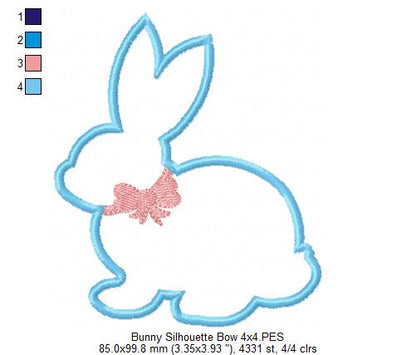 Sweet Bunny Silhouette Bow - Appliqué - Machine Embroidery Design