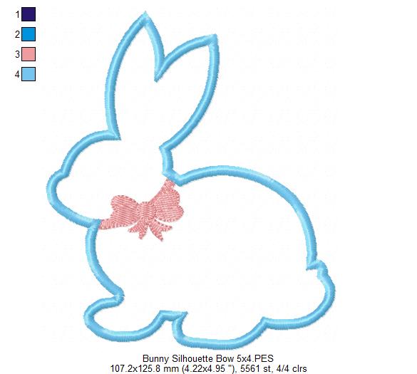 Sweet Bunny Silhouette Bow - Appliqué - Machine Embroidery Design