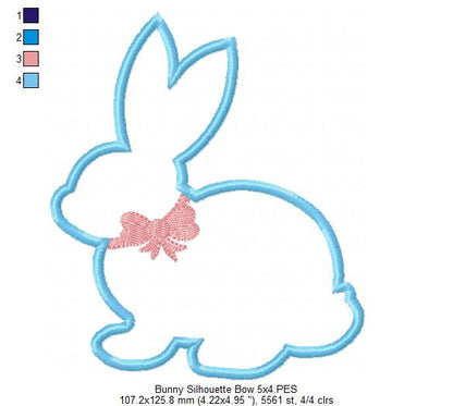 Sweet Bunny Silhouette Bow - Appliqué - Machine Embroidery Design