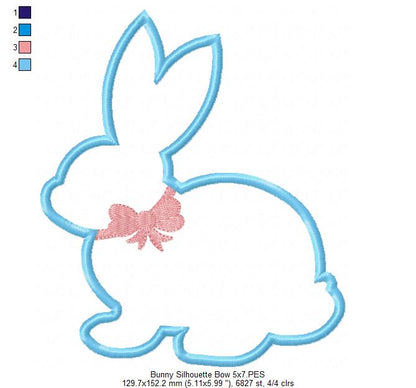 Sweet Bunny Silhouette Bow - Appliqué - Machine Embroidery Design