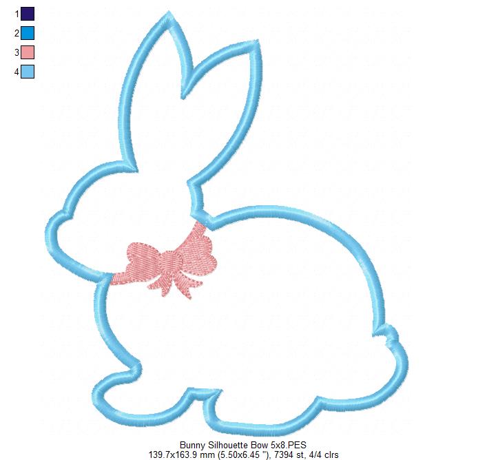 Sweet Bunny Silhouette Bow - Appliqué - Machine Embroidery Design