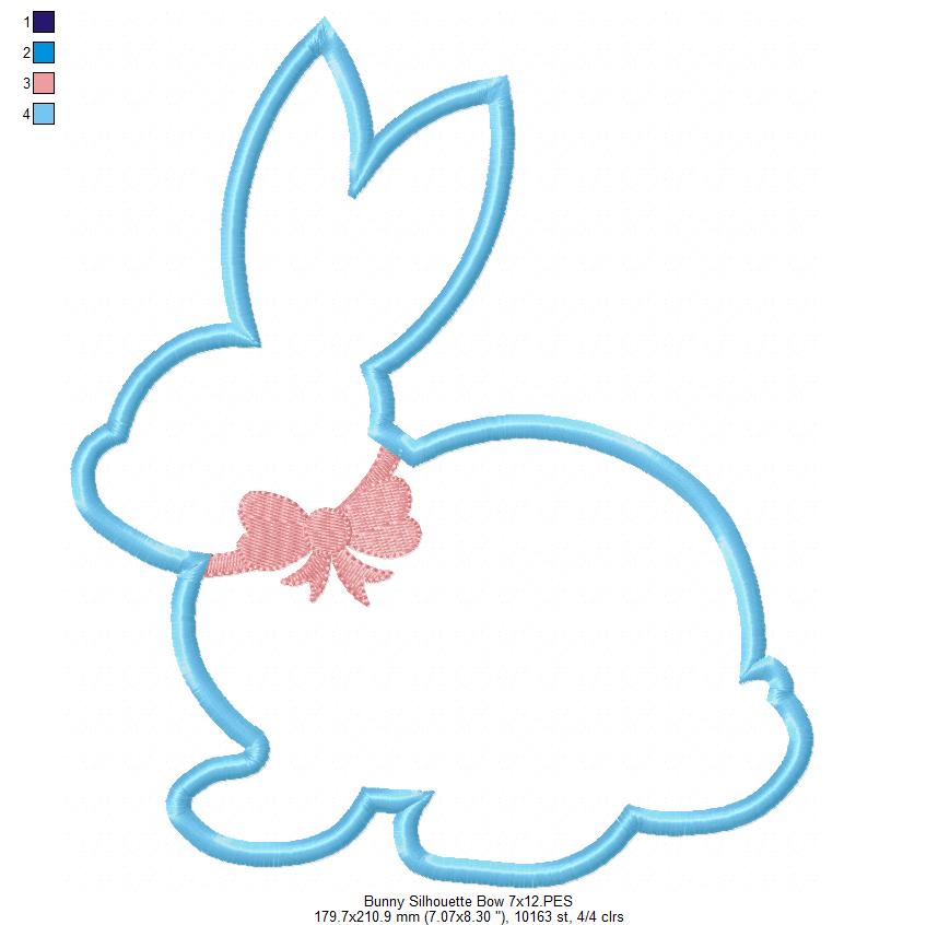 Sweet Bunny Silhouette Bow - Appliqué - Machine Embroidery Design