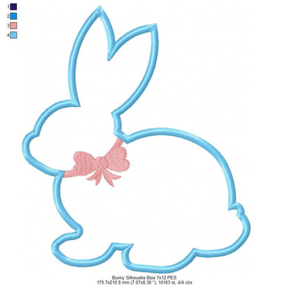 Sweet Bunny Silhouette Bow - Appliqué - Machine Embroidery Design