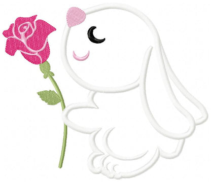 Bunny Smelling a Flower - Applique Embroidery