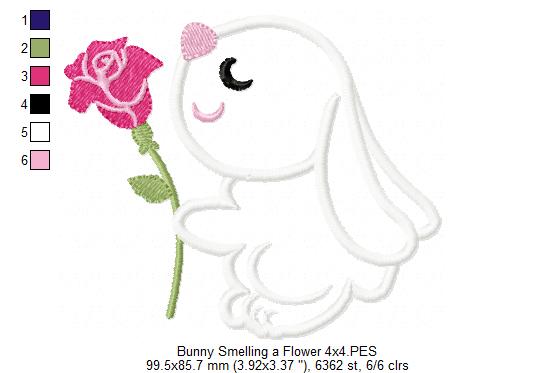 Bunny Smelling a Flower - Applique Embroidery