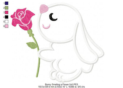 Bunny Smelling a Flower - Applique Embroidery