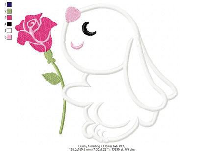 Bunny Smelling a Flower - Applique Embroidery
