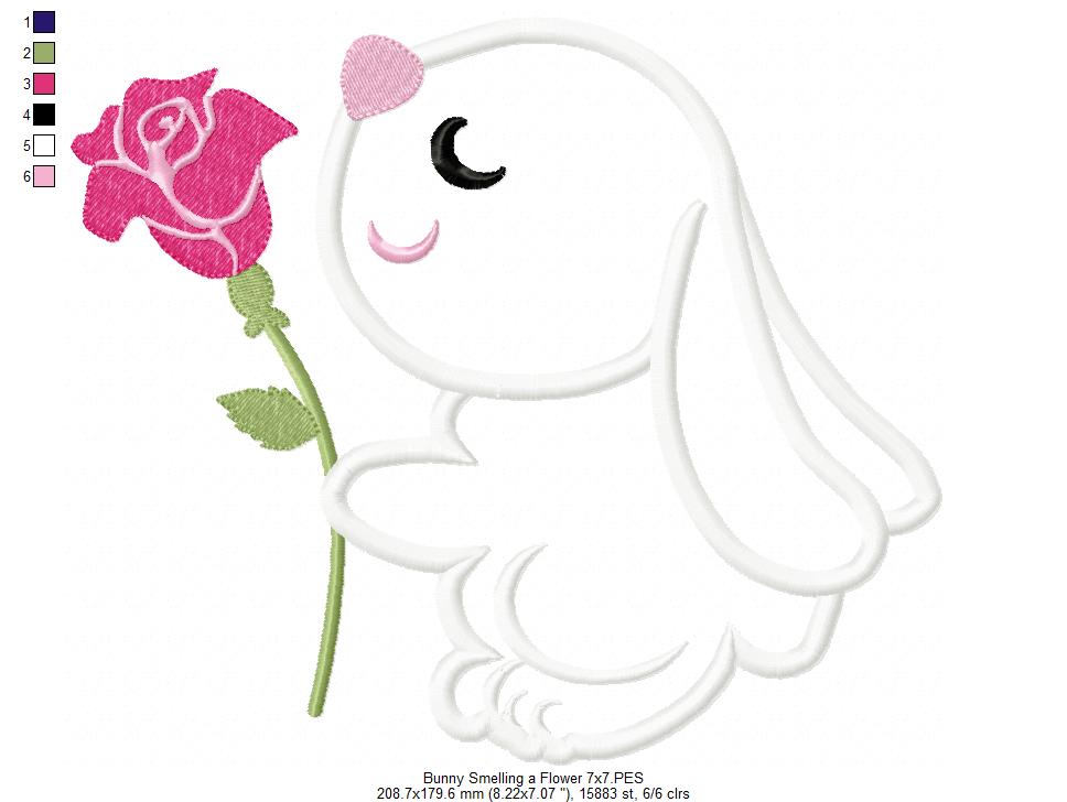 Bunny Smelling a Flower - Applique Embroidery
