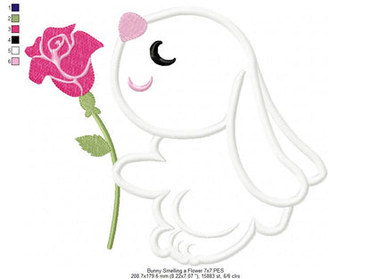 Bunny Smelling a Flower - Applique Embroidery