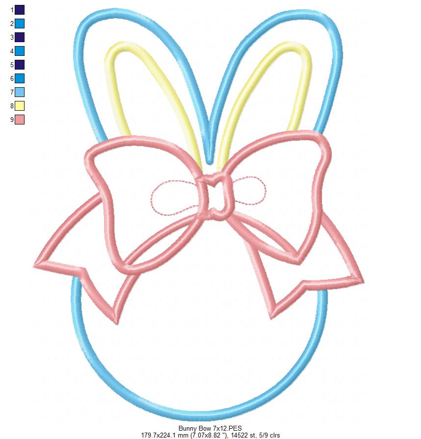 Easter Bunny Silhouette with Big Bow - Applique