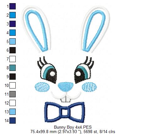 Bunny Face Boy and Girl - Applique - Set of 2 designs