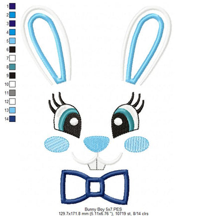 Bunny Face Boy and Girl - Applique - Set of 2 designs