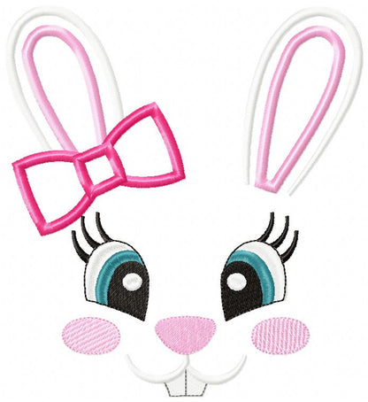 Bunny Girl Face - Appliqué - Machine Embroidery Design