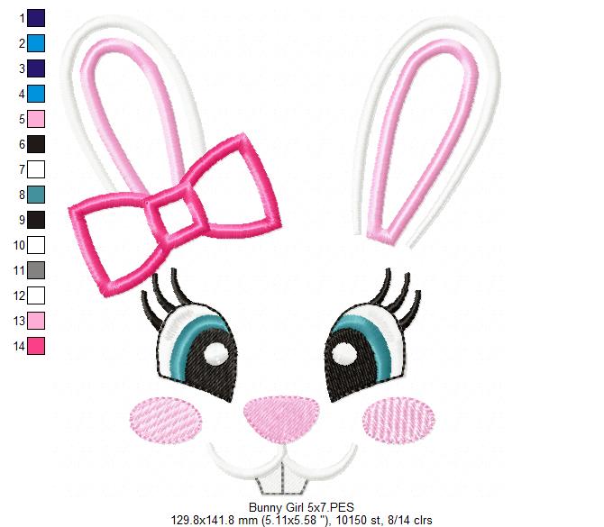 Bunny Girl Face - Appliqué - Machine Embroidery Design