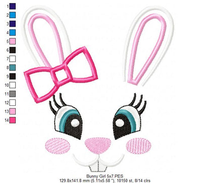 Bunny Girl Face - Appliqué - Machine Embroidery Design