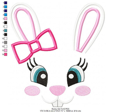 Bunny Girl Face - Appliqué - Machine Embroidery Design