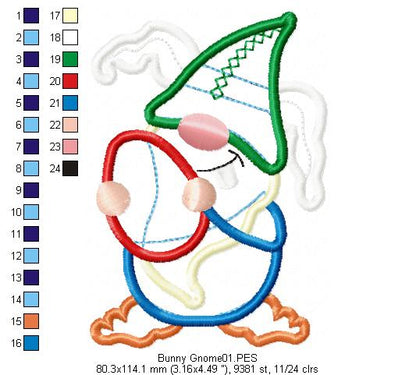 Easter Bunny Gnome - Applique - Machine Embroidery Design
