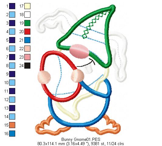 Easter Bunny Gnome - Applique - Machine Embroidery Design