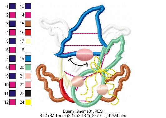 Easter Bunny Gnome - Applique - Machine Embroidery Design