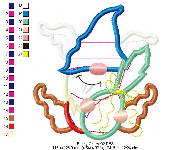 Easter Bunny Gnome - Applique - Machine Embroidery Design