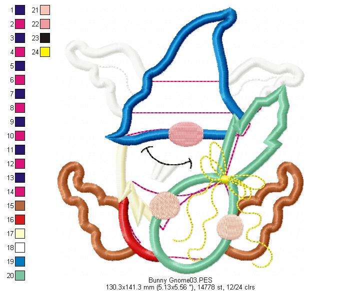 Easter Bunny Gnome - Applique - Machine Embroidery Design