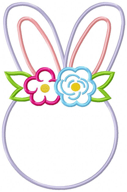 Easter Bunny Silhouette Flowers - Applique - Machine Embroidery Design