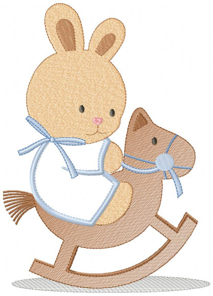 Bunny and Wooden Rocking Horse - Applique