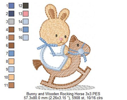 Bunny and Wooden Rocking Horse - Applique