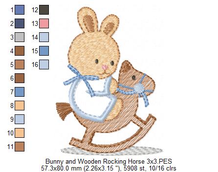 Bunny and Wooden Rocking Horse - Applique