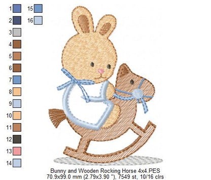 Bunny and Wooden Rocking Horse - Applique