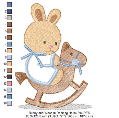 Bunny and Wooden Rocking Horse - Applique