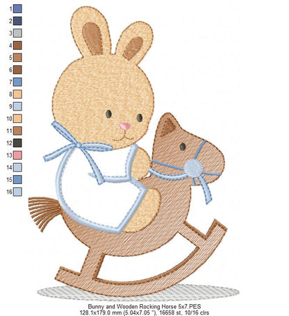 Bunny and Wooden Rocking Horse - Applique