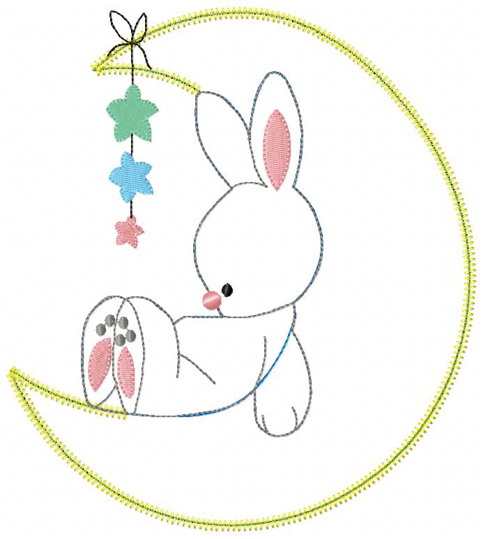 Bunny on the Moon – Raggy Appliqué – Machine Embroidery Design
