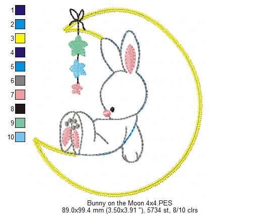 Bunny on the Moon – Raggy Appliqué – Machine Embroidery Design