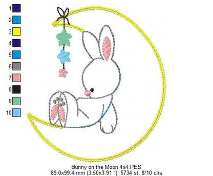 Bunny on the Moon – Raggy Appliqué – Machine Embroidery Design