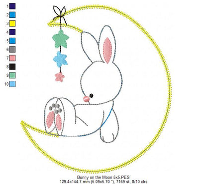 Bunny on the Moon – Raggy Appliqué – Machine Embroidery Design