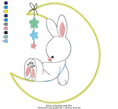 Bunny on the Moon – Raggy Appliqué – Machine Embroidery Design