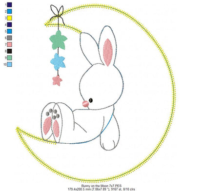 Bunny on the Moon – Raggy Appliqué – Machine Embroidery Design