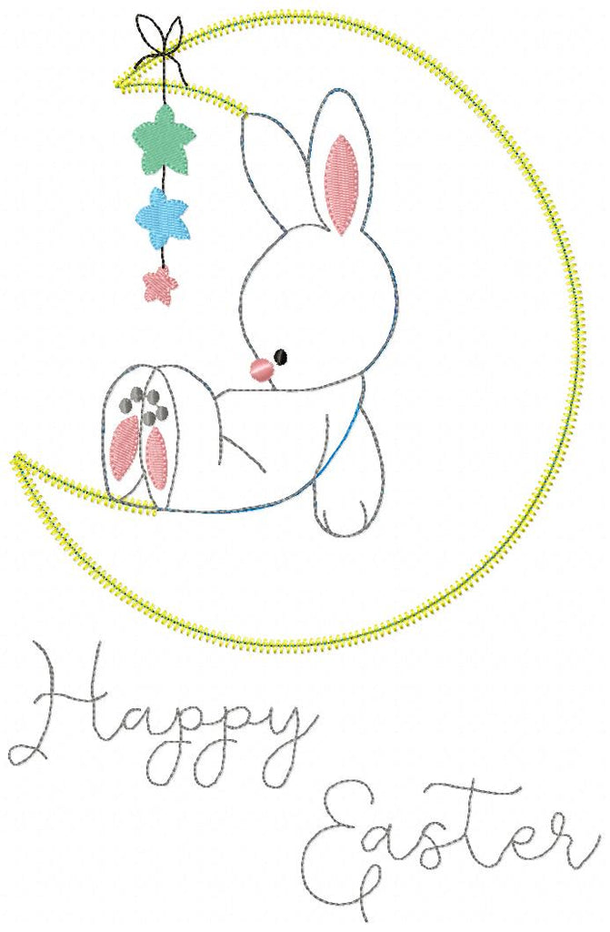 Bunny on the Moon Happy Easter - Raggy Applique