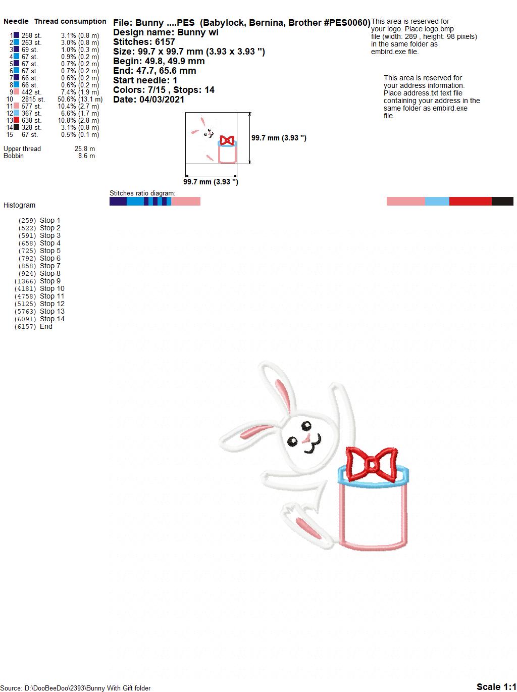 Bunny with Gift - Applique